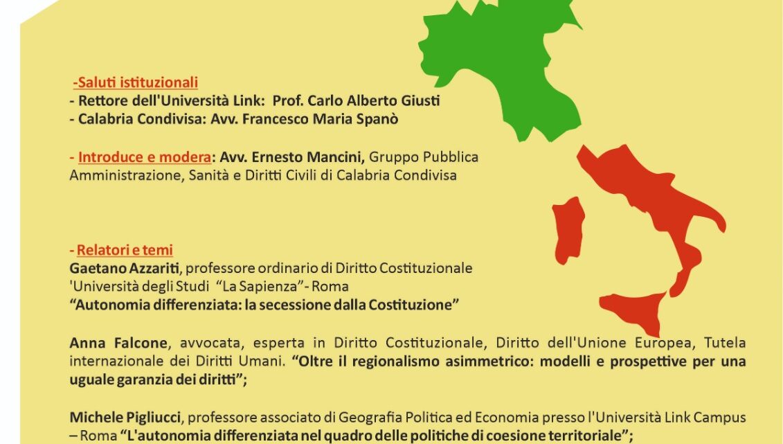 Autonomia differenziata – Un convegno a Roma (da seguire anche online) per informarsi su un cambiamento cruciale per il nostro Sud