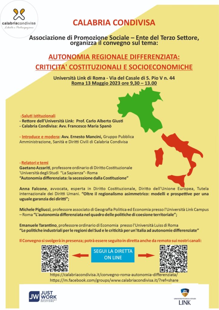 Autonomia differenziata – Un convegno a Roma (da seguire anche online) per informarsi su un cambiamento cruciale per il nostro Sud